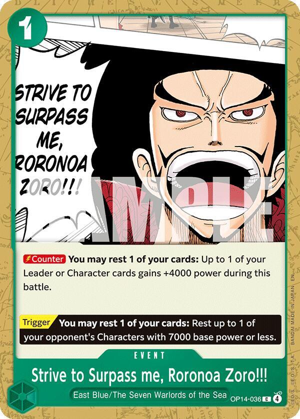 Strive to Surpass me, Roronoa Zoro!!! - The Azure Sea's Seven (OP14) - OP14-036